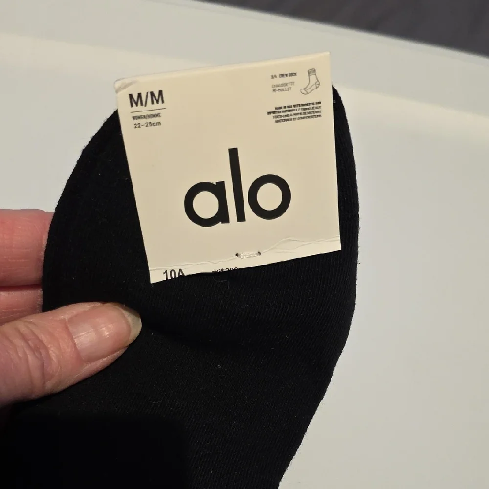 ALO Yoga Black Ankle Socks with Plaid Trim